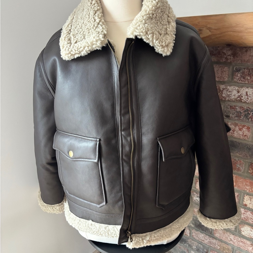 Banana Republic Vegan Leather Sherpa Bomber Jacket